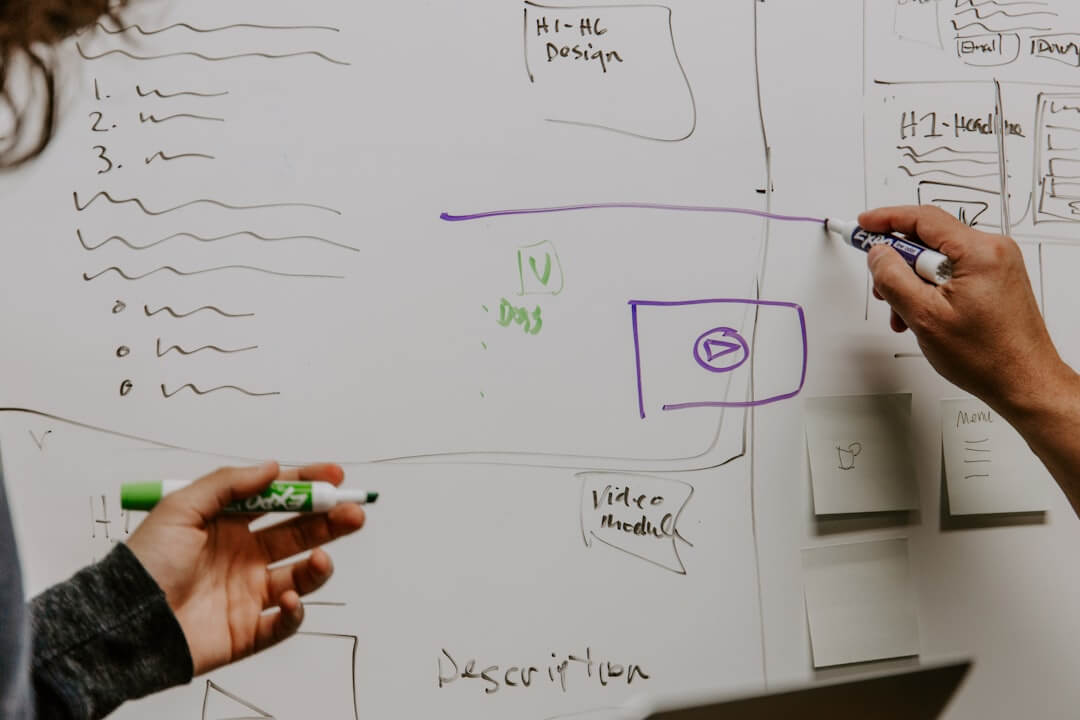 a white board with post it notes on it