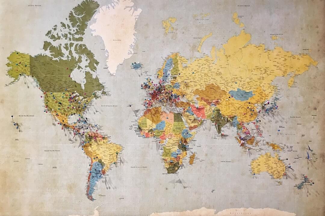 a blue and white map of the world